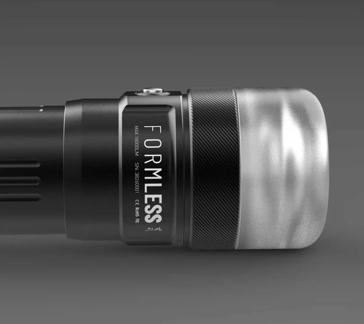 Formless light head with engraved model name
